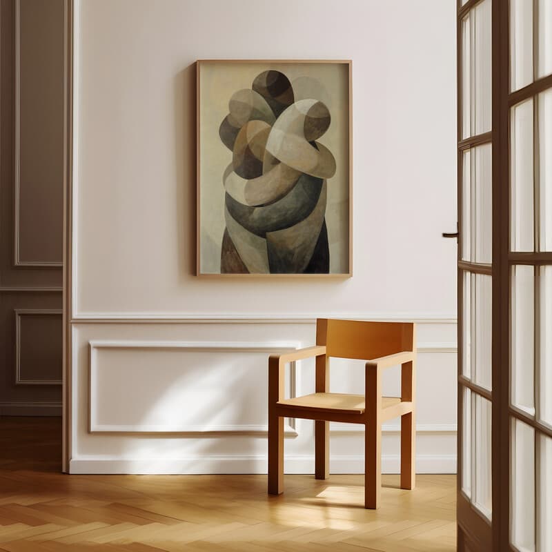 Room view with a full frame of An abstract vintage oil painting, a group hug