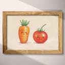 Full frame view of A cute chibi anime pastel pencil illustration, a carrot and tomato