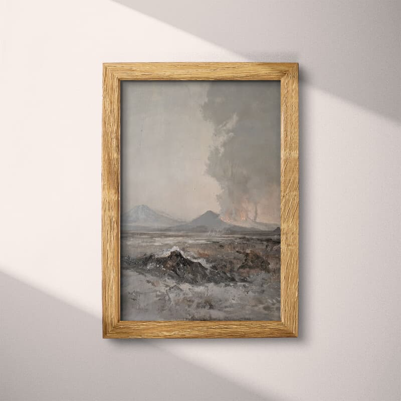 Full frame view of An impressionist oil painting, a volcano, gray sky