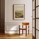 Room view with a matted frame of A vintage oil painting, plateau landscape