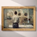 Full frame view of A vintage oil painting, a man in a laundry room