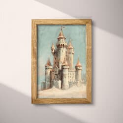 Sandcastle Digital Download | Beach Wall Decor | Coastal Decor | Gray, Black, Beige and Pink Print | Vintage Wall Art | Kids Art | Housewarming Digital Download | Summer Wall Decor | Pastel Pencil Illustration