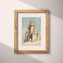 Matted frame view of A vintage pastel pencil illustration, a sandcastle