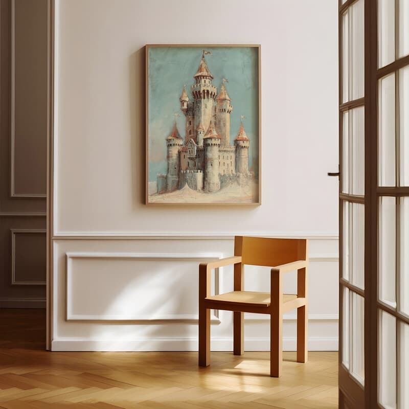 Room view with a full frame of A vintage pastel pencil illustration, a sandcastle