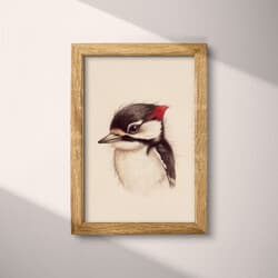 Woodpecker Digital Download | Birds Wall Decor | Animals Decor | White, Black, Pink and Brown Print | Chibi Wall Art | Kids Art | Back To School Digital Download | Spring Wall Decor | Colored Pencil Illustration