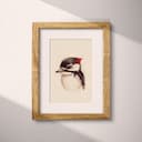 Matted frame view of A cute chibi anime colored pencil illustration, a woodpecker