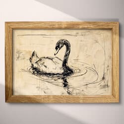 Swan Art | Animal Wall Art | Animals Print | Beige, Black and Brown Decor | Vintage Wall Decor | Living Room Digital Download | Grief & Mourning Art | Autumn Wall Art | Graphite Sketch