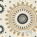 Closeup view of An industrial textile print, symmetric pattern of gears and cogs