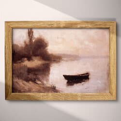 Boat Art | Nature Wall Art | Landscapes Print | Beige, Brown and Pink Decor | Impressionist Wall Decor | Living Room Digital Download | Housewarming Art | Autumn Wall Art | Oil Painting