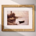 Matted frame view of An impressionist oil painting, a small boat on a lake