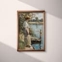 Full frame view of A vintage oil painting, a woman at a dock in summer, side view