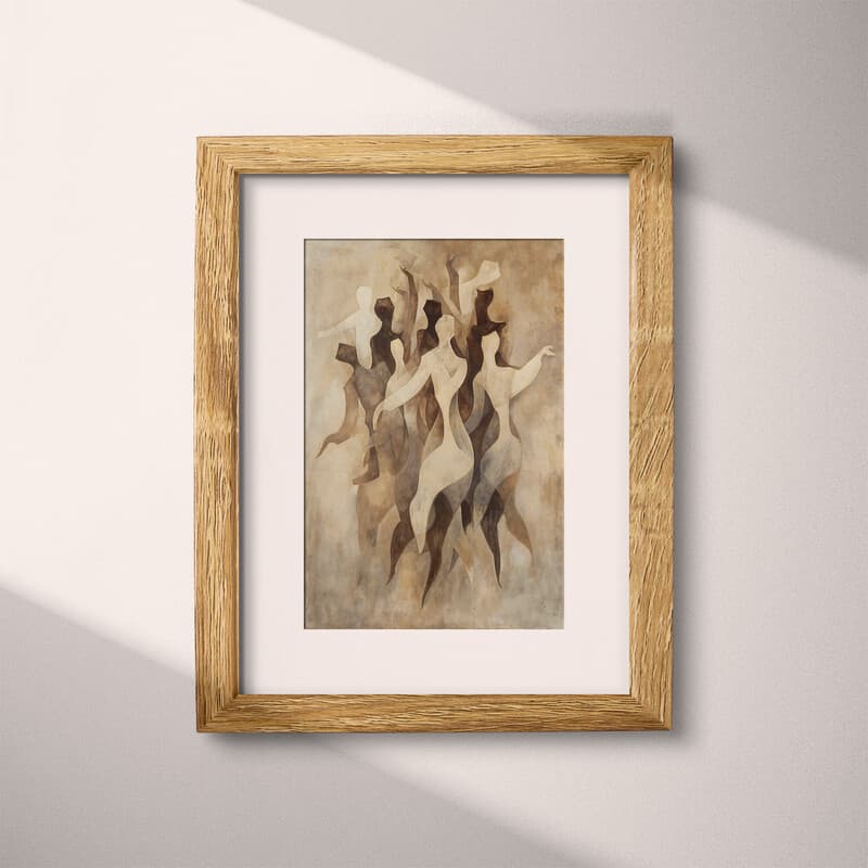 Matted frame view of An abstract vintage oil painting, a group of people dancing