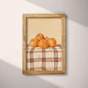 Full frame view of An art nouveau pastel pencil illustration, oranges on a checkered tablecloth