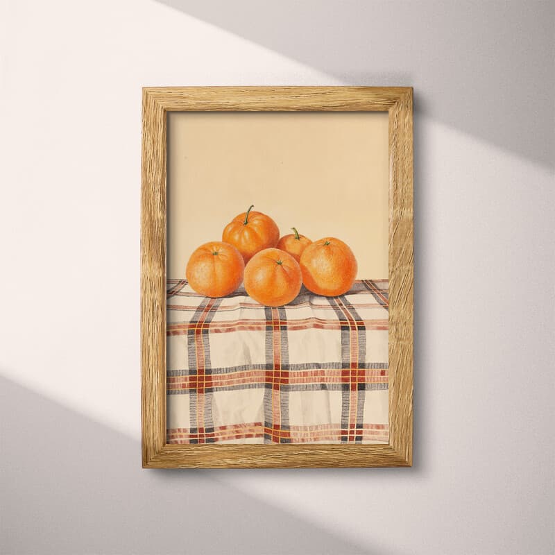 Full frame view of An art nouveau pastel pencil illustration, oranges on a checkered tablecloth