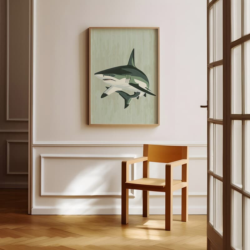 Room view with a full frame of A cute simple illustration with simple shapes, a shark