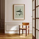 Room view with a matted frame of A cute simple illustration with simple shapes, a shark