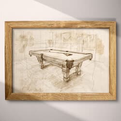 Pool Table Digital Download | Sports Wall Decor | Sports Decor | White, Brown and Black Print | Vintage Wall Art | Game Room Art | Bachelor Party Digital Download | Father's Day Wall Decor | Pencil Sketch