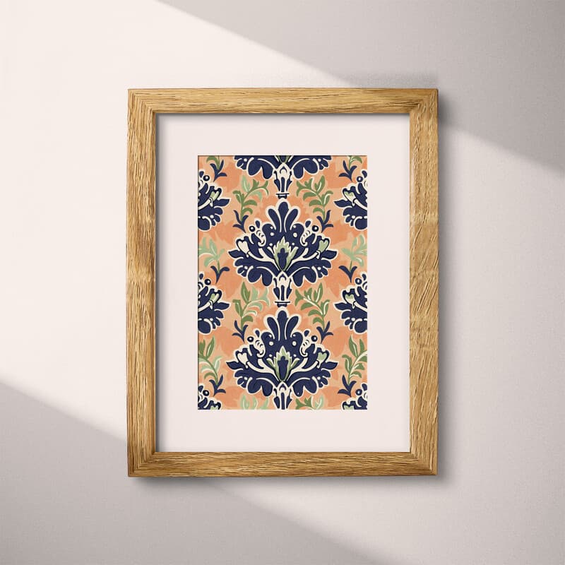 Matted frame view of A contemporary textile print, symmetric simple pattern