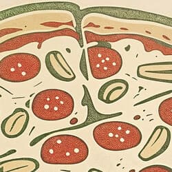 Pizza Art | Food Wall Art | Food & Drink Print | Beige, Green and Red Decor | Vintage Wall Decor | Kitchen & Dining Digital Download | Bachelor Party Art | Summer Wall Art | Linocut Print