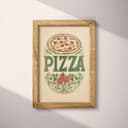 Full frame view of A vintage linocut print, the word "PIZZA" with a pizza