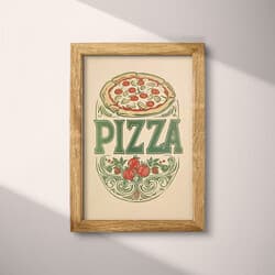 Pizza Art | Food Wall Art | Food & Drink Print | Beige, Green and Red Decor | Vintage Wall Decor | Kitchen & Dining Digital Download | Bachelor Party Art | Summer Wall Art | Linocut Print