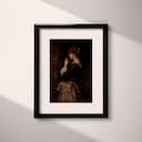 Matted frame view of A vintage oil painting, a woman on the phone, side view