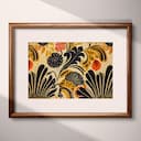 Matted frame view of An art nouveau textile print, intricate pattern