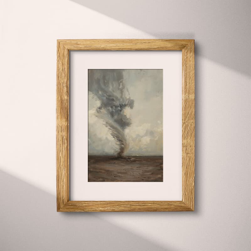 Matted frame view of An impressionist oil painting, a tornado on a plain