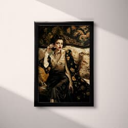 Fashionable Woman Digital Download | Fashion Wall Decor | Fashion Decor | Black, Brown and Beige Print | Vintage Wall Art | Living Room Art | Autumn Digital Download | Oil Painting