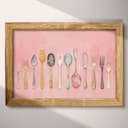 Full frame view of A mid-century pastel pencil illustration, a row of utensils