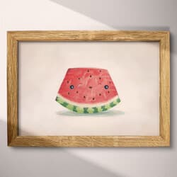 Watermelon Art | Still Life Wall Art | Food & Drink Print | White, Orange, Green, Gray and Red Decor | Chibi Wall Decor | Kids Digital Download | Back To School Art | Summer Wall Art | Colored Pencil Illustration