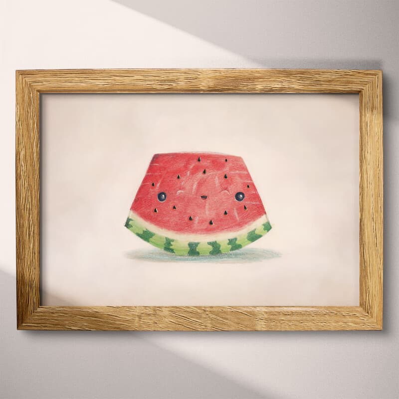 Full frame view of A cute chibi anime colored pencil illustration, a watermelon