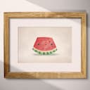 Matted frame view of A cute chibi anime colored pencil illustration, a watermelon