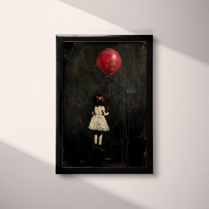 Full frame view of A vintage oil painting, a girl with a red balloon