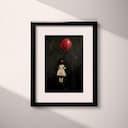 Matted frame view of A vintage oil painting, a girl with a red balloon