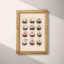 Sushi Digital Download | Food Wall Decor | Food & Drink Decor | White, Black, Brown, Gray and Red Print | Wabi Sabi Wall Art | Kitchen & Dining Art | Housewarming Digital Download | Autumn Wall Decor | Pastel Pencil Illustration
