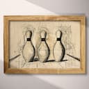 Full frame view of A vintage graphite sketch, bowling pins