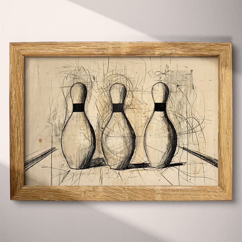 Full frame view of A vintage graphite sketch, bowling pins