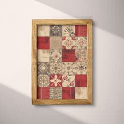Patchwork Art | Textile Wall Art | Abstract Print | Beige, Red and Brown Decor | Rustic Wall Decor | Living Room Digital Download | Housewarming Art | Thanksgiving Wall Art | Autumn Print | Textile