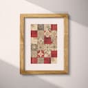 Matted frame view of A rustic textile print, symmetric patchwork pattern