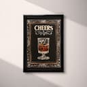 Full frame view of A vintage linocut print, the word "CHEERS" with a glass of whiskey