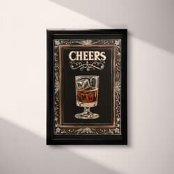 Cheers Digital Download | Drink Wall Decor | Food & Drink Decor | Black, Beige, Brown and Orange Print | Vintage Wall Art | Bar Art | Bachelor Party Digital Download | Father's Day Wall Decor | Autumn Decor | Linocut Print