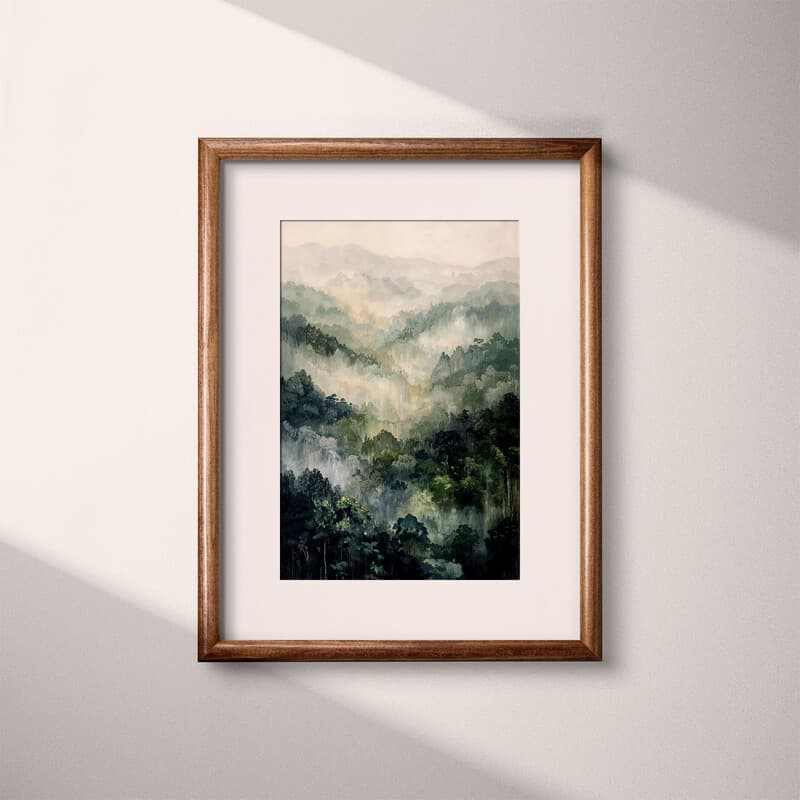 Matted frame view of An impressionist oil painting, aerial view of a rain forest