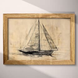 Sailboat Art | Marine Wall Art | Nautical Print | Brown and Black Decor | Vintage Wall Decor | Living Room Digital Download | Housewarming Art | Father's Day Wall Art | Summer Print | Graphite Sketch