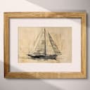 Matted frame view of A vintage graphite sketch, a sailboat