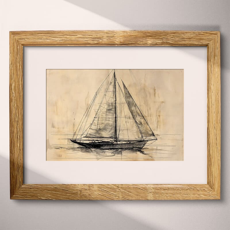 Matted frame view of A vintage graphite sketch, a sailboat