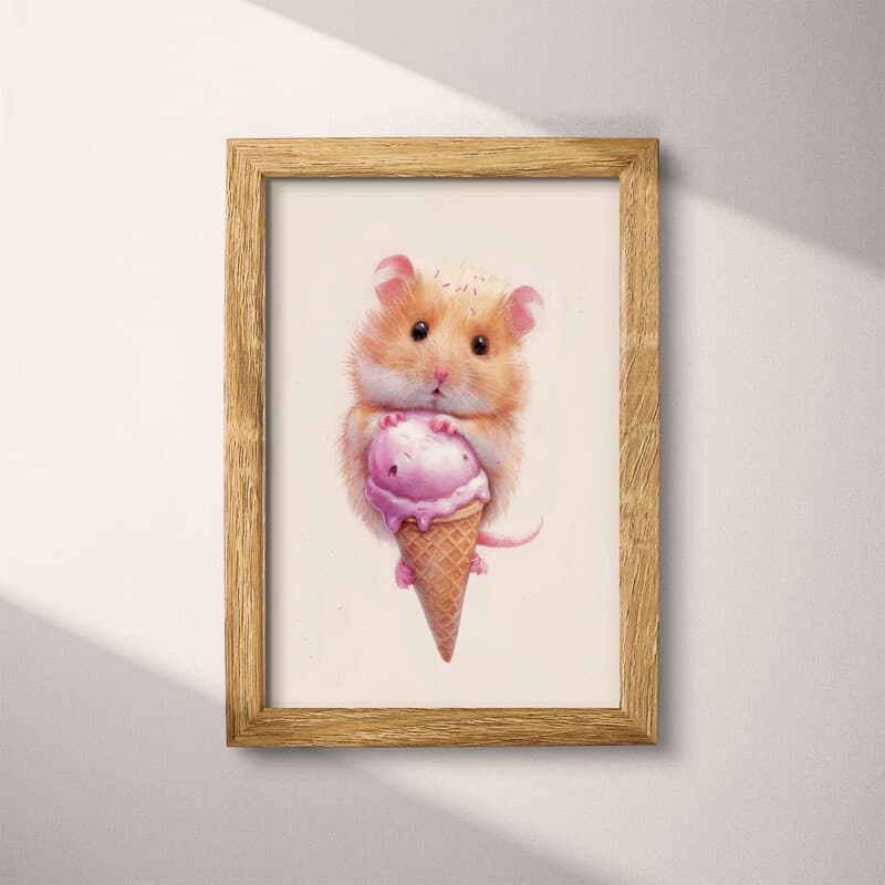 Full frame view of A cute chibi anime pastel pencil illustration, hamster in an ice cream cone