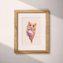 Matted frame view of A cute chibi anime pastel pencil illustration, hamster in an ice cream cone