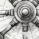 Closeup view of A vintage pencil sketch, a ship wheel