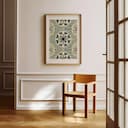 Room view with a matted frame of A vintage textile print, symmetric nautical pattern